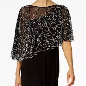 MSK Women's Boat-Neck Embellished-Cape Jersey-Knit Gown in Black